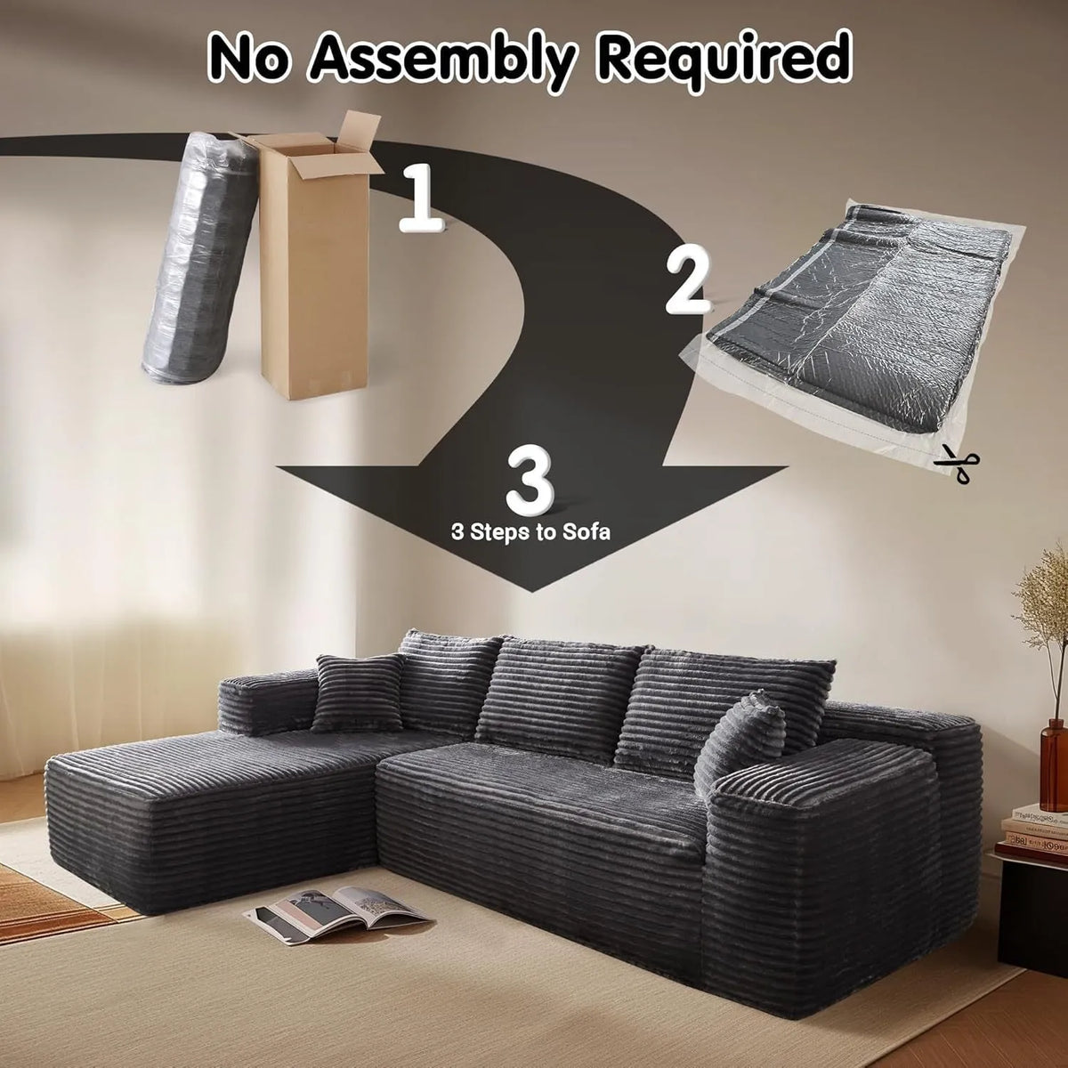 Installation-free flannel sofa in minimalist modern style, available in six colours for living room, hotel, office, or exhibition hall use.