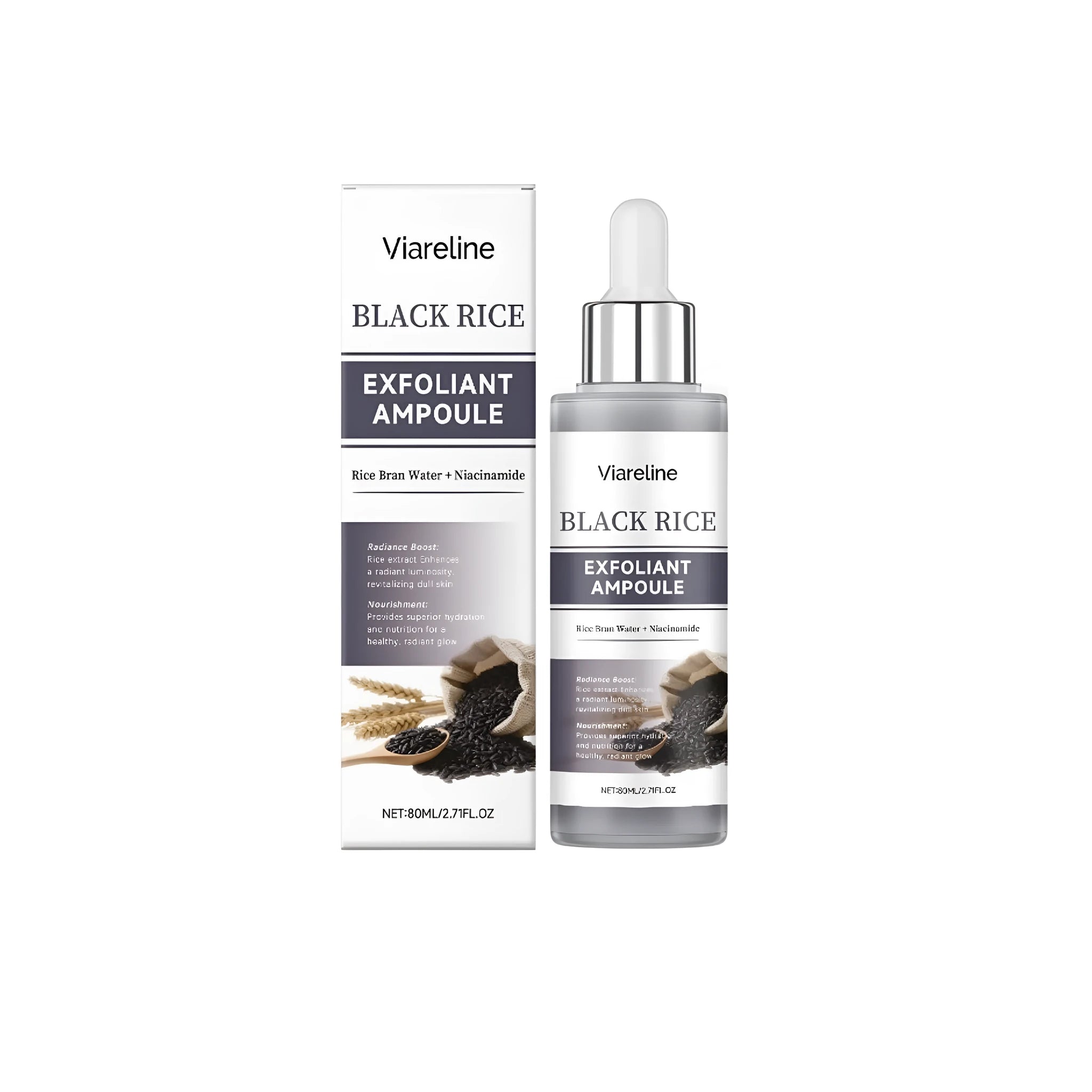 80ml bottle of Black Rice Exfoliating Liquid essence for facial skincare.