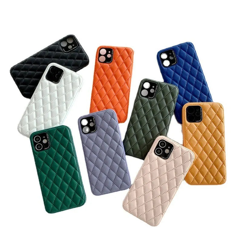 Diamond plaid imitation leather phone case for iPhone in white colour