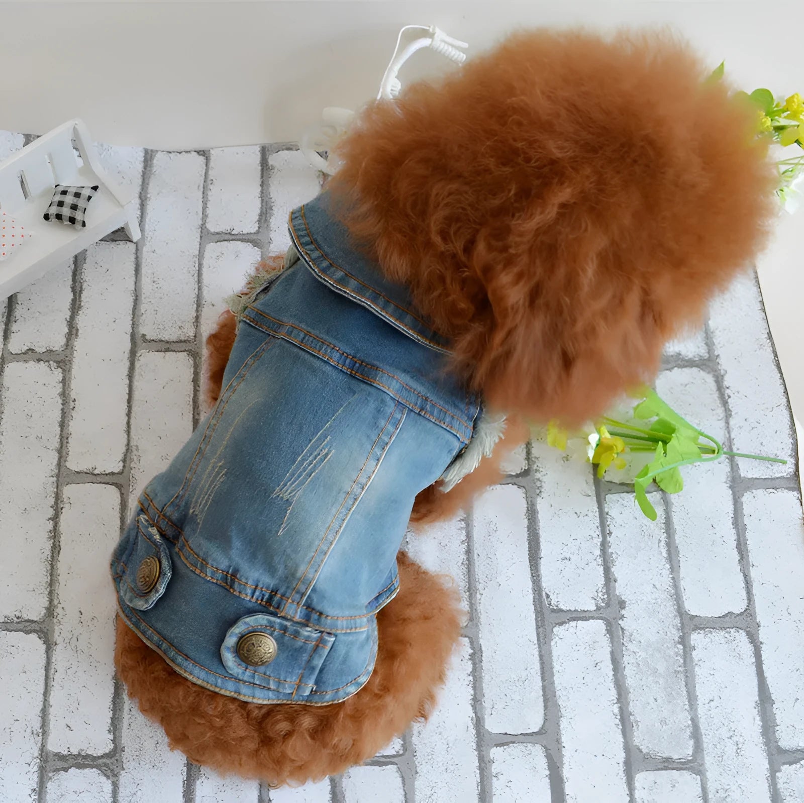 Retro scratch pattern denim vest for dogs in dark and light wash colours