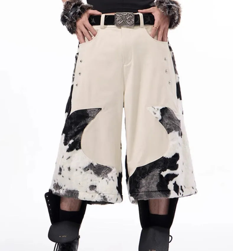 Fashionable milk fibre fur cropped trousers in a patterned design for teenagers.