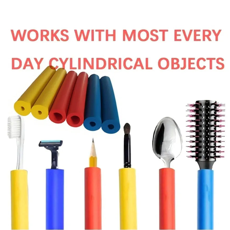 Set of rubber grip hoses for improving hold on tableware and pen handles.