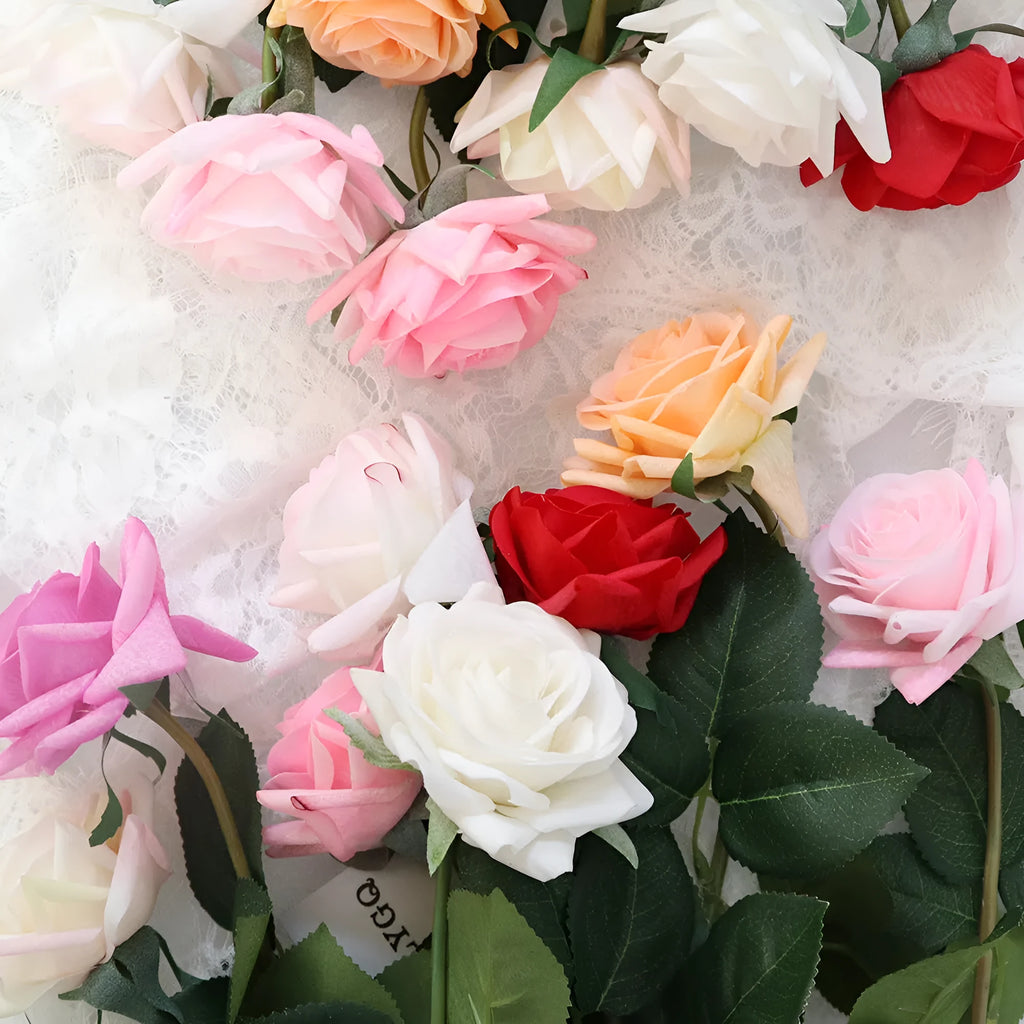 Silk artificial flower bouquet in red colour with 42cm length and 8.5cm flower head