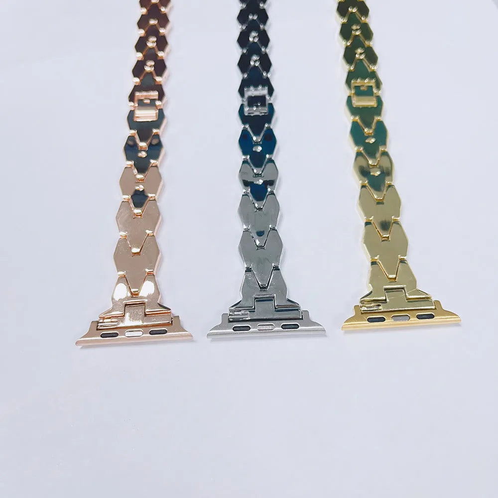Creative stainless steel diamond solid metal strap for Apple Watch in black colour