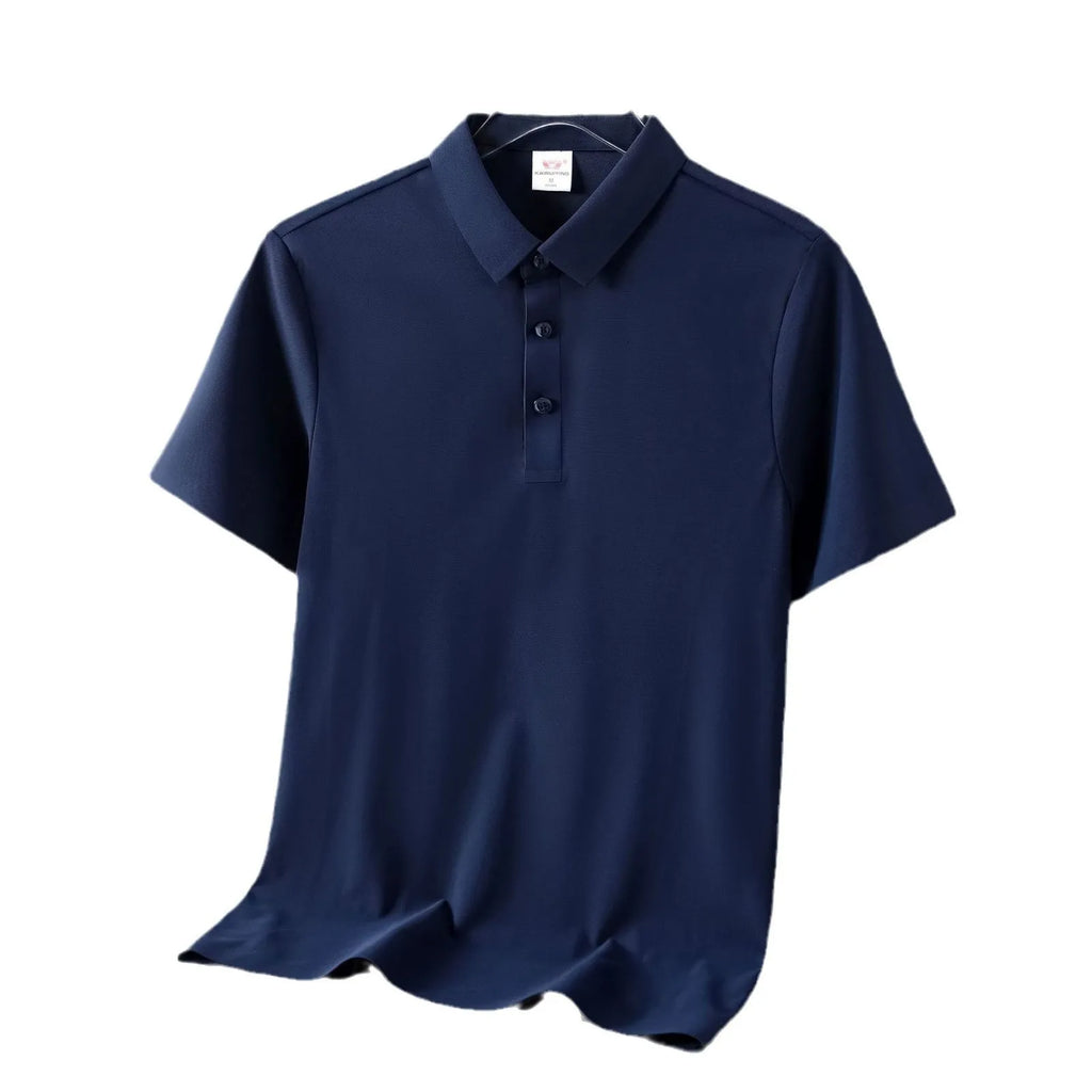 Ice silk seamless cool short sleeve polo for men in solid colour with loose fit