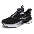 Men's white rotating button buckle running shoes with breathable mesh upper and low-top design