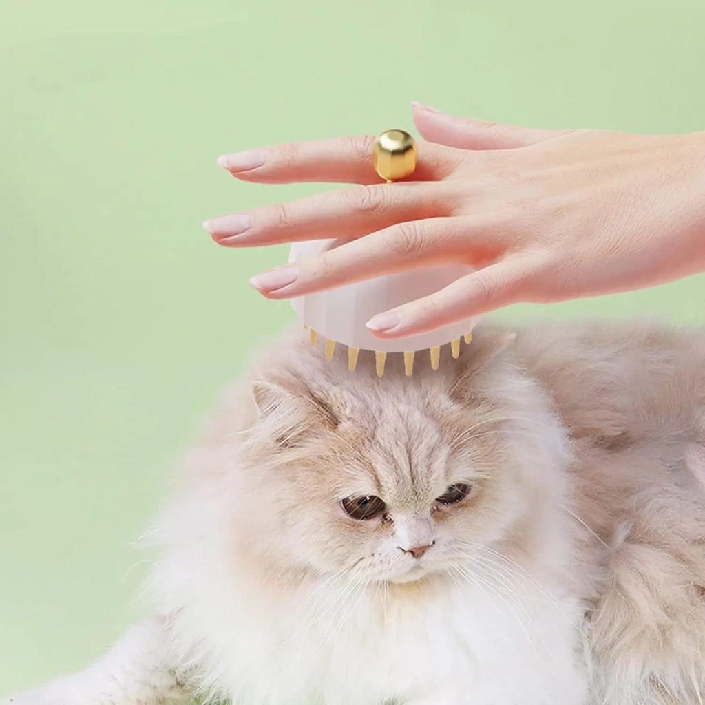 Green pink or white plastic pet bath massage brush with drainage holes and massage nodules, 95mm size.