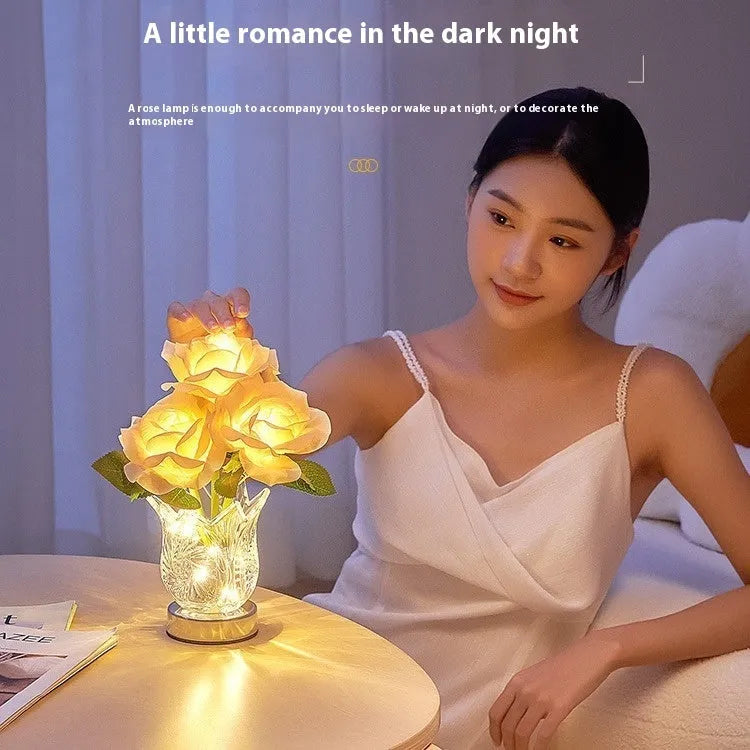 Crystal flowers design table lamp with touch dimming control and USB charging cable