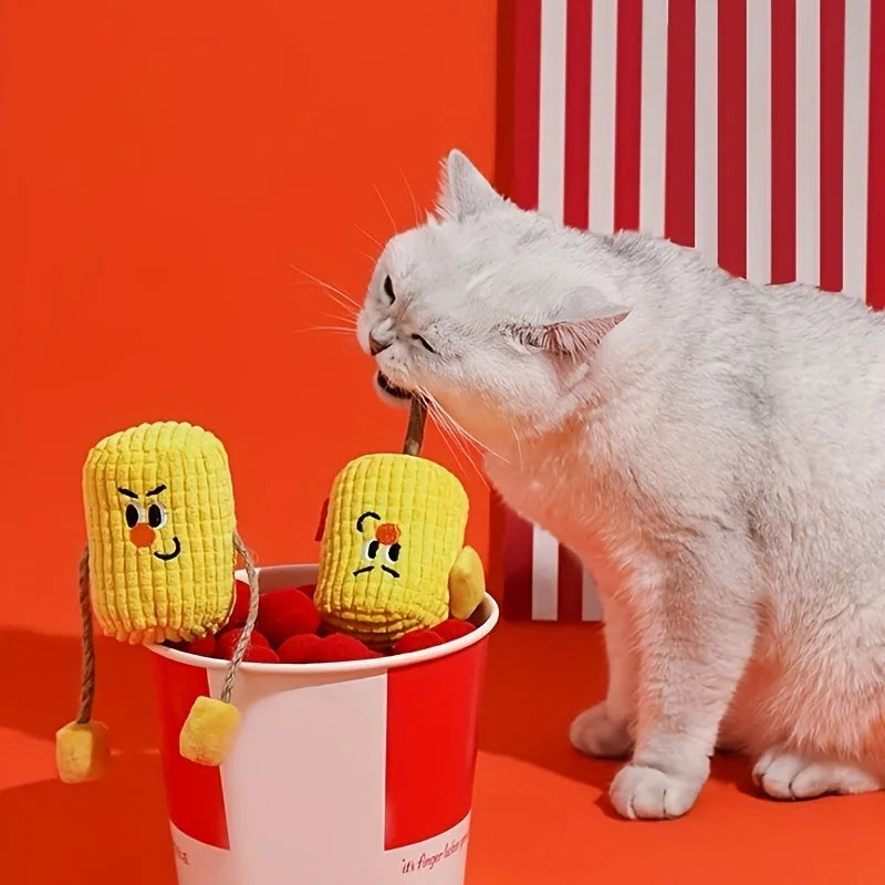 Natural corn cob and polio wood cat chew toy with catnip filling for dental care