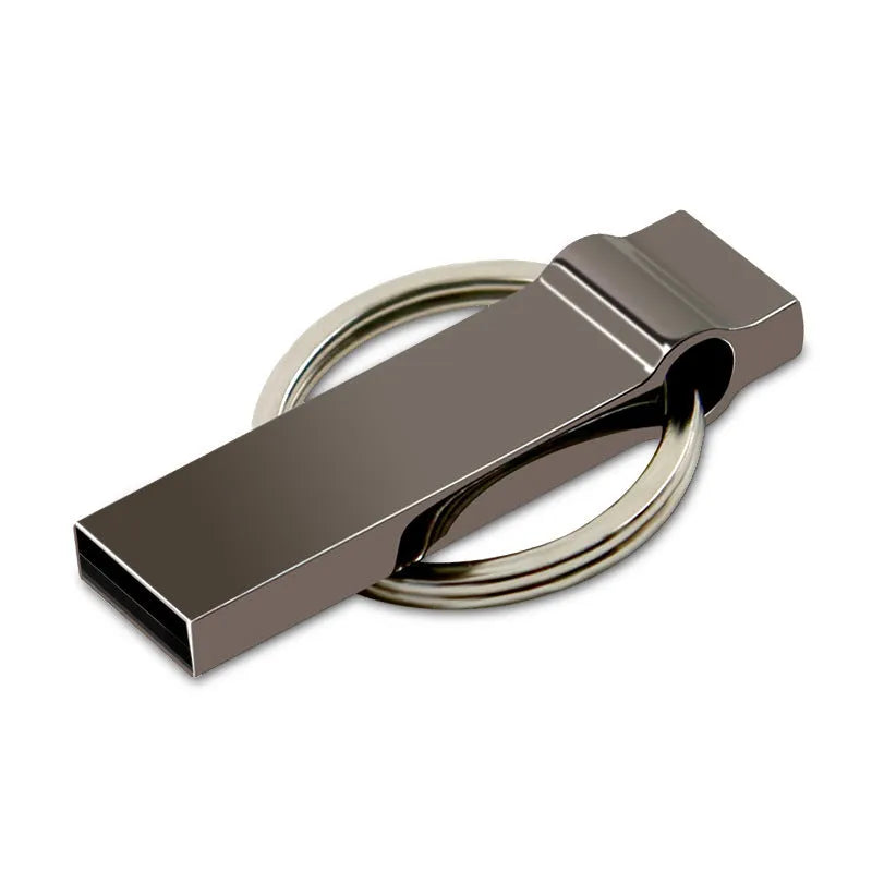 32GB silver metal USB 2.0 flash drive with necklace attachment, waterproof and shockproof