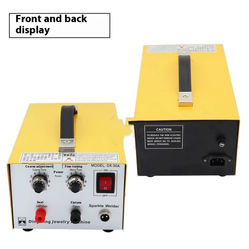 30A jewellery spot welder with foot pedal, DC current, 35x20x14cm, including pedestal, power cord, foot switch and soldering tweezers