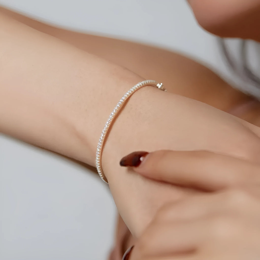 S925 sterling silver gang drill design bracelet for women, platinum finish, geometric shape, 55mm size option