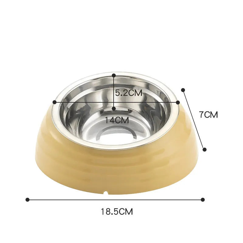 Stainless steel cat bowl with coloured plastic base in choice of light green, beige or brown