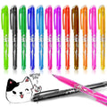 Heat-erasable gel pen set with multiple colours showing plastic bodies and stainless steel nibs