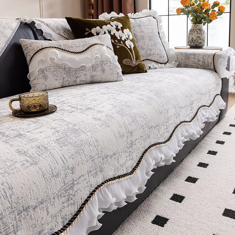 Striped chenille non-slip sofa cushion cover in gray with modern simplicity design for home use
