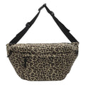 Retro leopard print canvas chest bag with patchwork, soft body, and internal phone pocket for daily matching.