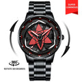 Men's black stainless steel multifunction quartz watch with luminous rotating dial and 13mm thick case