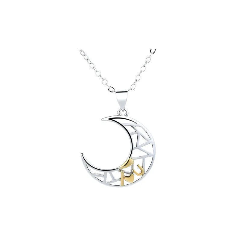 Copper sun and moon couple necklace with electroplated finish on cross chain