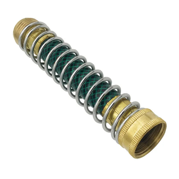 Brass garden hose connector with spiral spring and 3/4 inch threaded joints