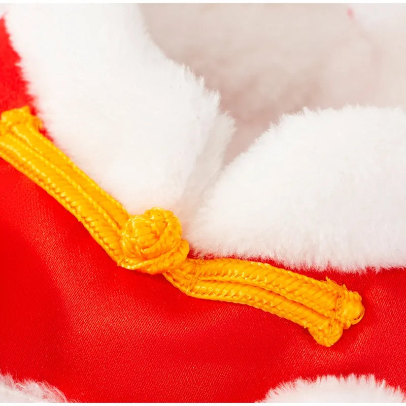 Lion Dance Pet Outfit red cotton-padded dog costume with embroidery and tassels for New Year