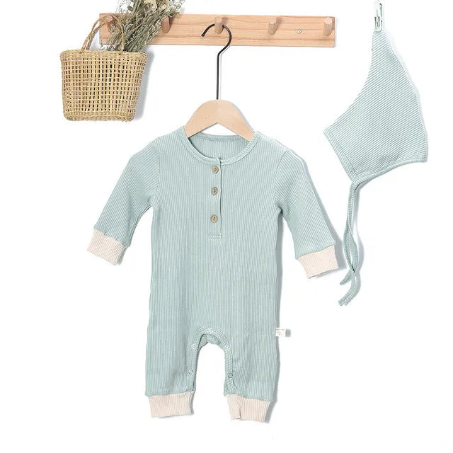 Cotton denim baby jumpsuit for newborn girls, long sleeve, autumn winter outfit, available in multiple colours
