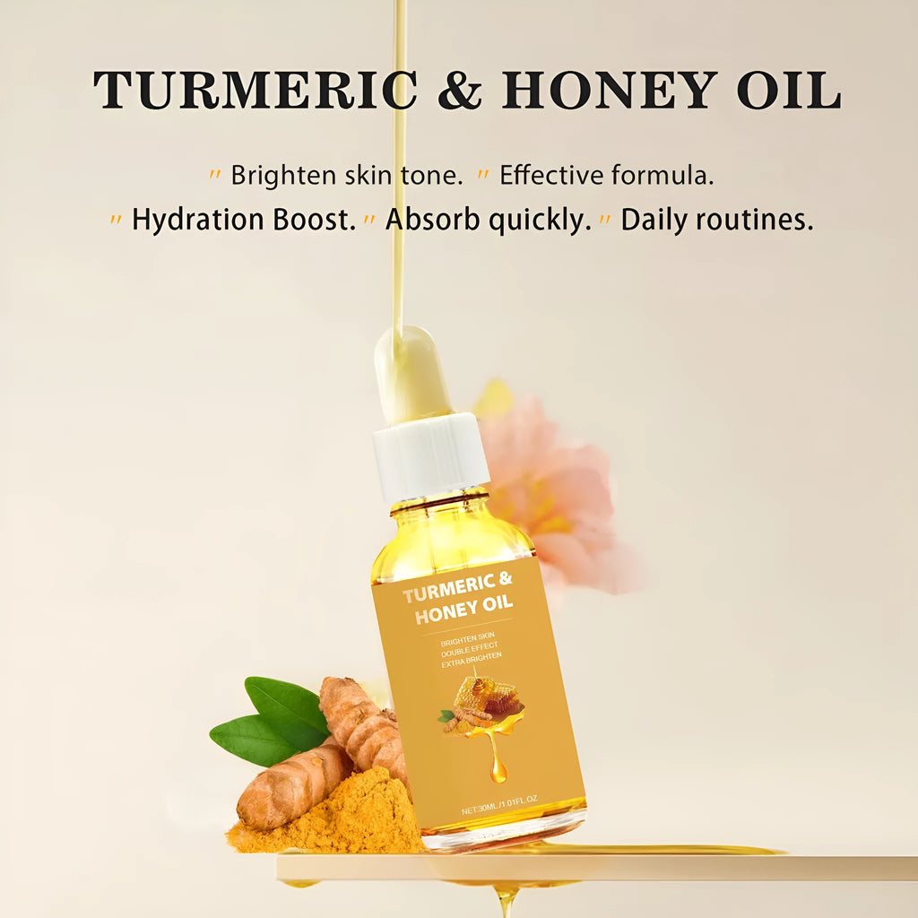 30ml glass bottle of Turmeric Honey Essential Oil with neutral packaging for facial beauty