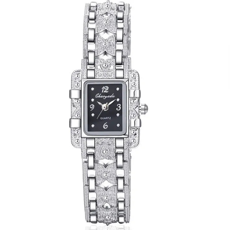 Women's square bracelet watch with white dial surface and 8mm thickness in casual style