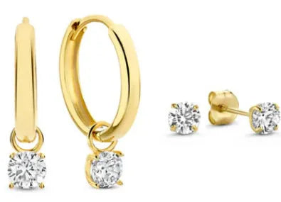 Copper inlaid zirconium water drop earrings suit two pairs gold silver rose gold