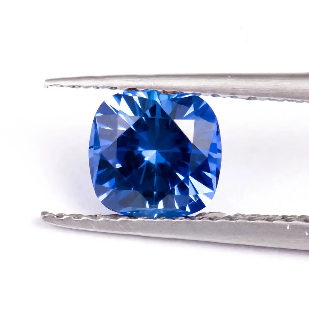 Royal blue heart-shaped tiara cut cubic zirconia loose gemstone on white background