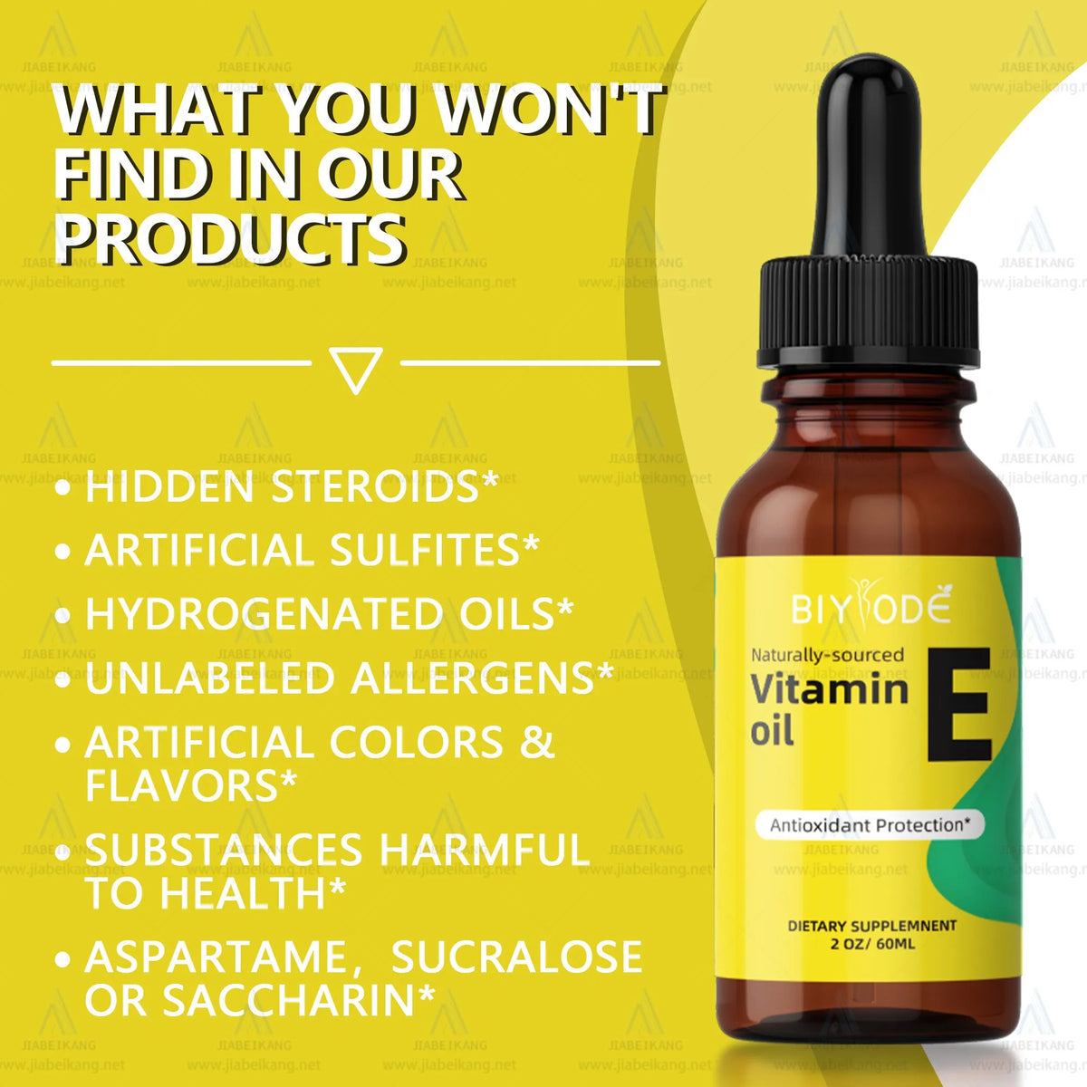 60ml vitamin E drops bottle for adult daily use, OEM whitening supplement with 1–2 drops per day