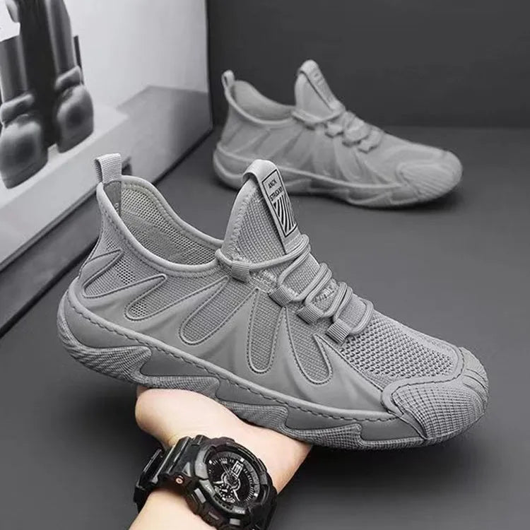 Breathable mesh sports shoes for men casual lace-up sneakers black non-slip Oxford sole