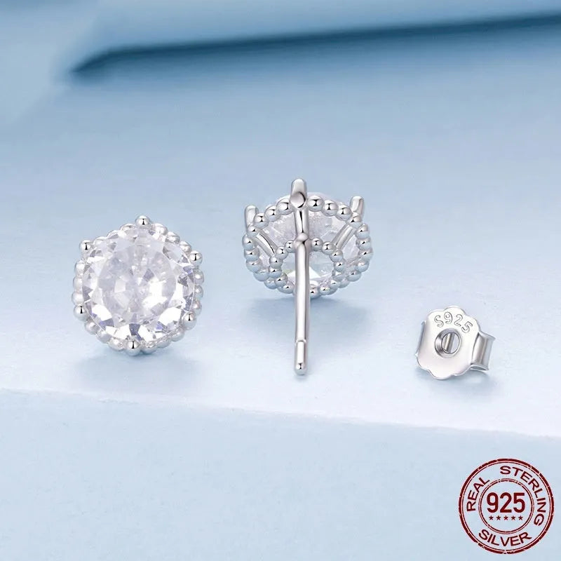 S925 sterling silver round stud earrings for women, fairy style, colour BSE1245, on plain background