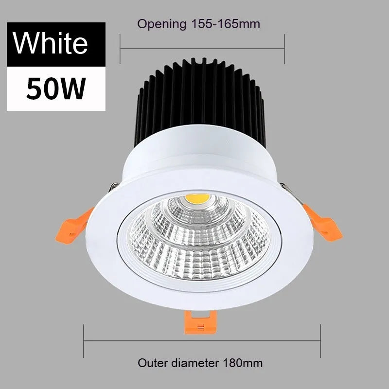 White aluminium embedded LED ceiling spotlight with anti-glare design showing three colour temperature options