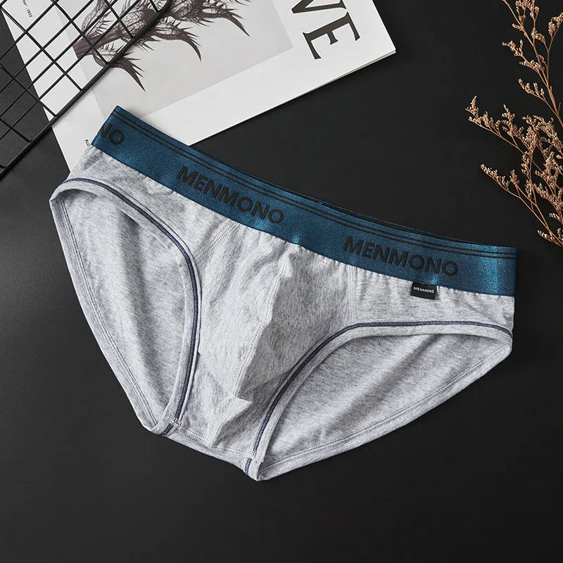 Men's low waist cotton briefs in a two-tone colour on a size guide