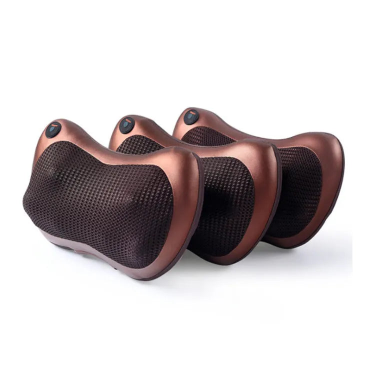 Brown genuine leather smart neck massage pillow with 8 massage heads for home and car use