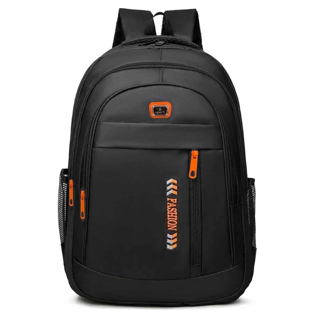 Oxford cloth capacity backpack with airpillow straps showing sewing line detailing in business travel setting