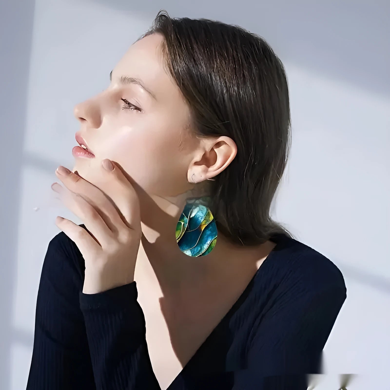 Acrylic flat branch knot drop earrings with printing technology in style 1 and style 2 variations