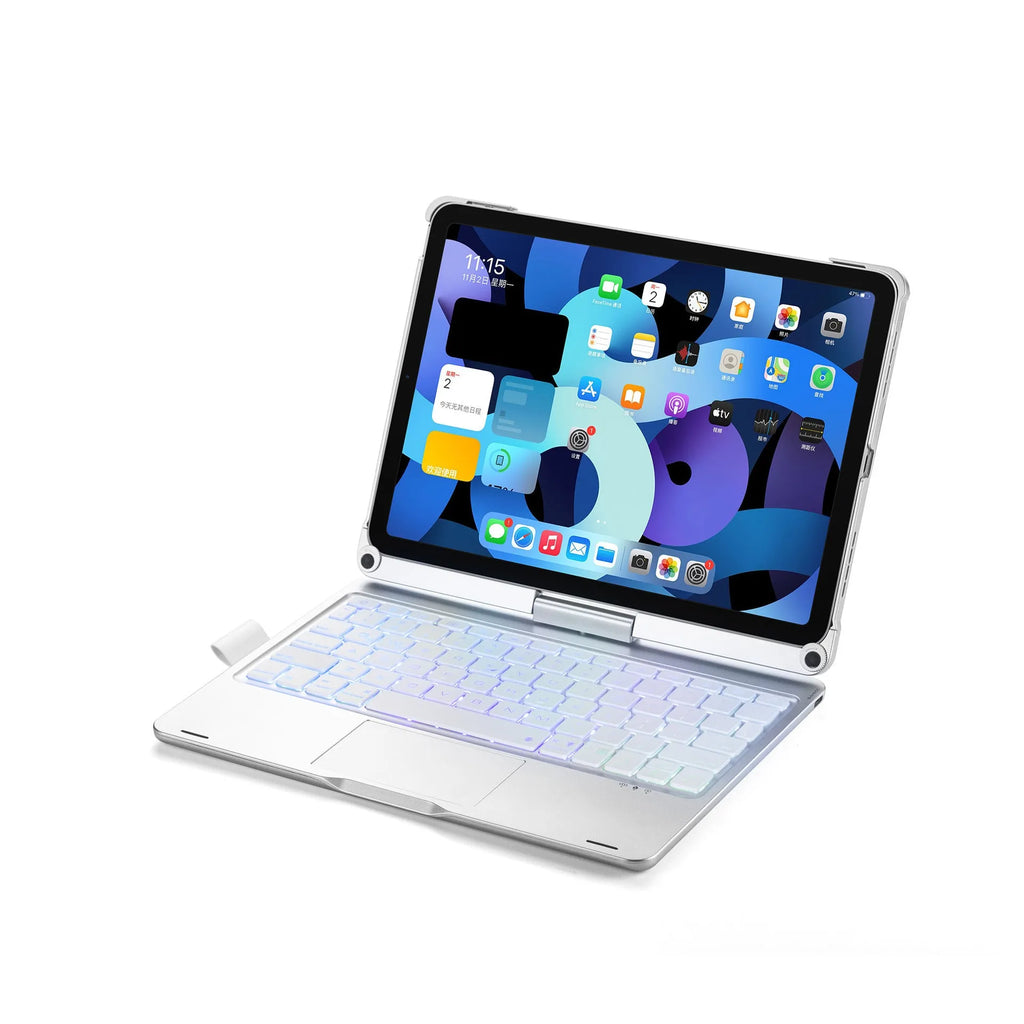 Miaocontrol rotating Bluetooth keyboard for iPad tablets showing 360-degree rotation mechanism