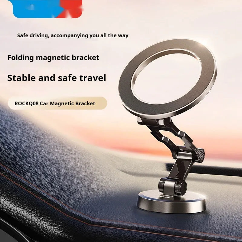 Black magnetic foldable metal car bracket for holding a smartphone in a vehicle