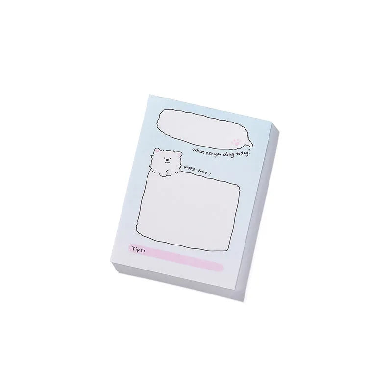 Cartoon heart-shaped sticky notes set showing six themed designs in three different sizes