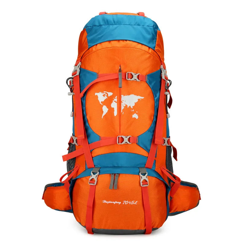 Large capacity professional climbing backpack with internal bracket in black for hiking and camping