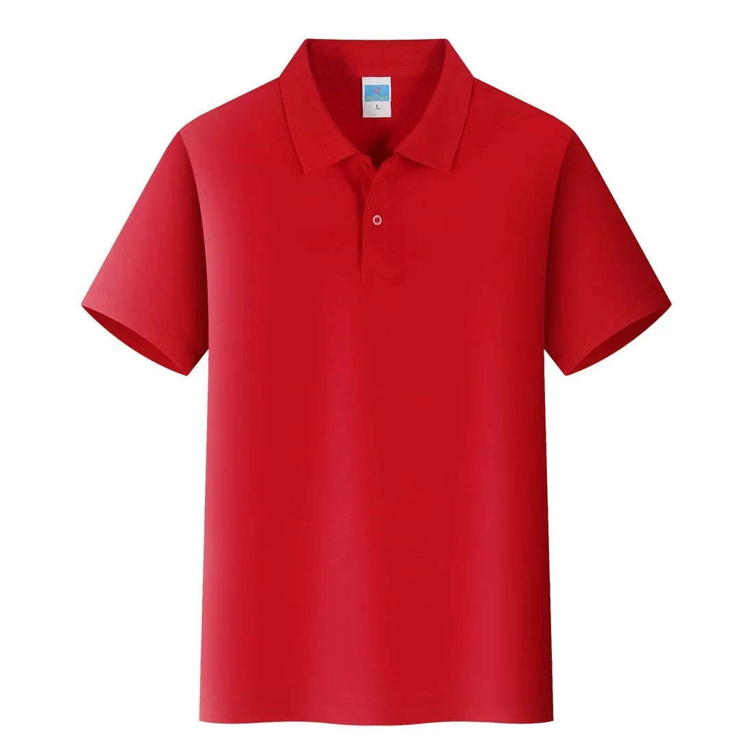 Short-sleeved cotton work shirt on a hanger, shown in a light colour, suitable for custom embroidery.