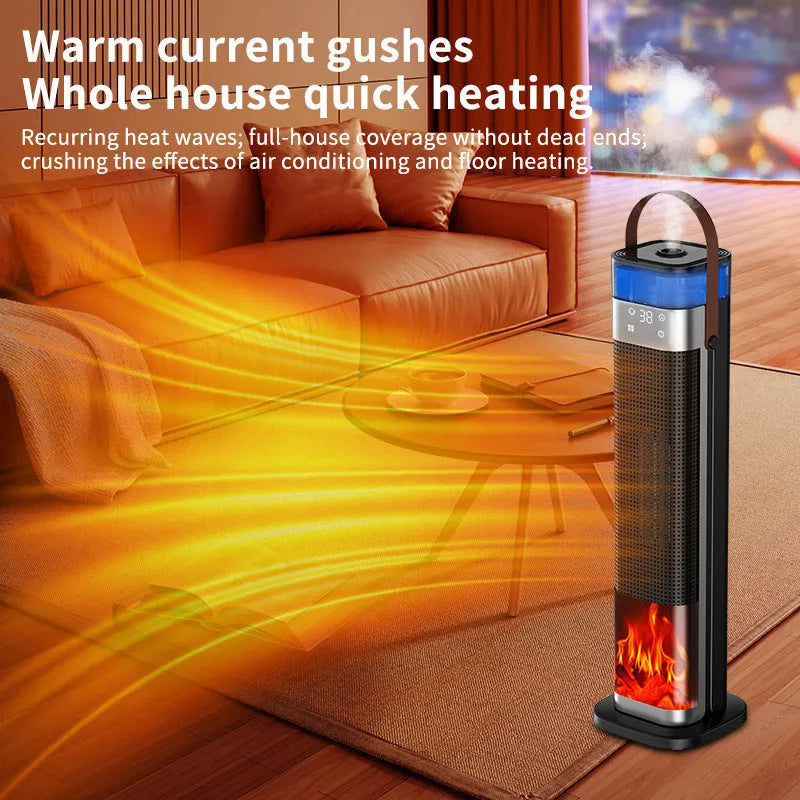 Tall, slender intelligent vertical heater with humidification function and remote control.