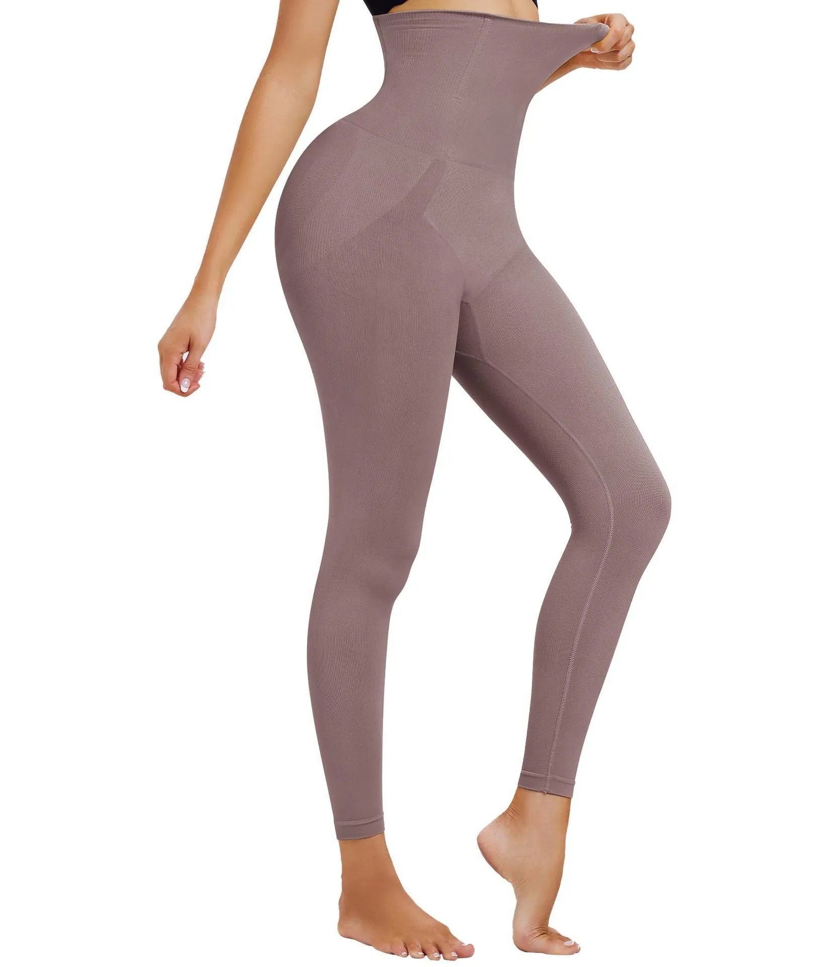 High waist cropped nylon tights in black, high elasticity waistband for slimming and belly control