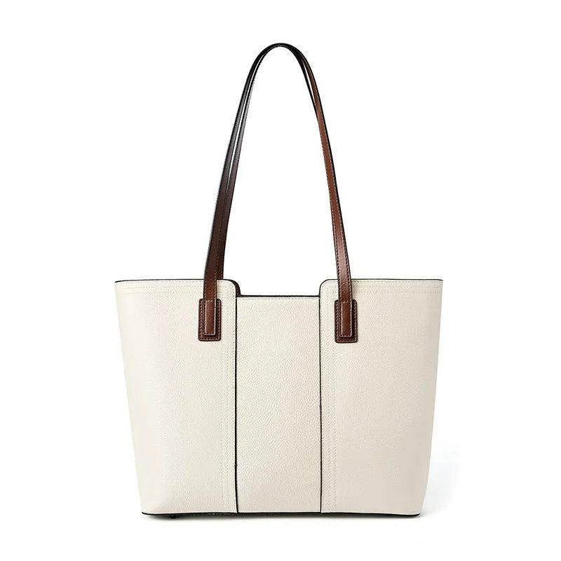 Women's black genuine leather commuter bag with multiple internal compartments in horizontal square shape