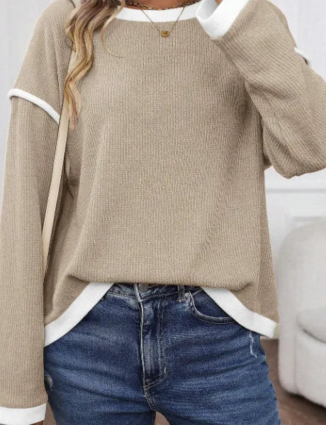 Four Leaf Clover contrast trim knit drop shoulder loose top in polyester elastane fabric