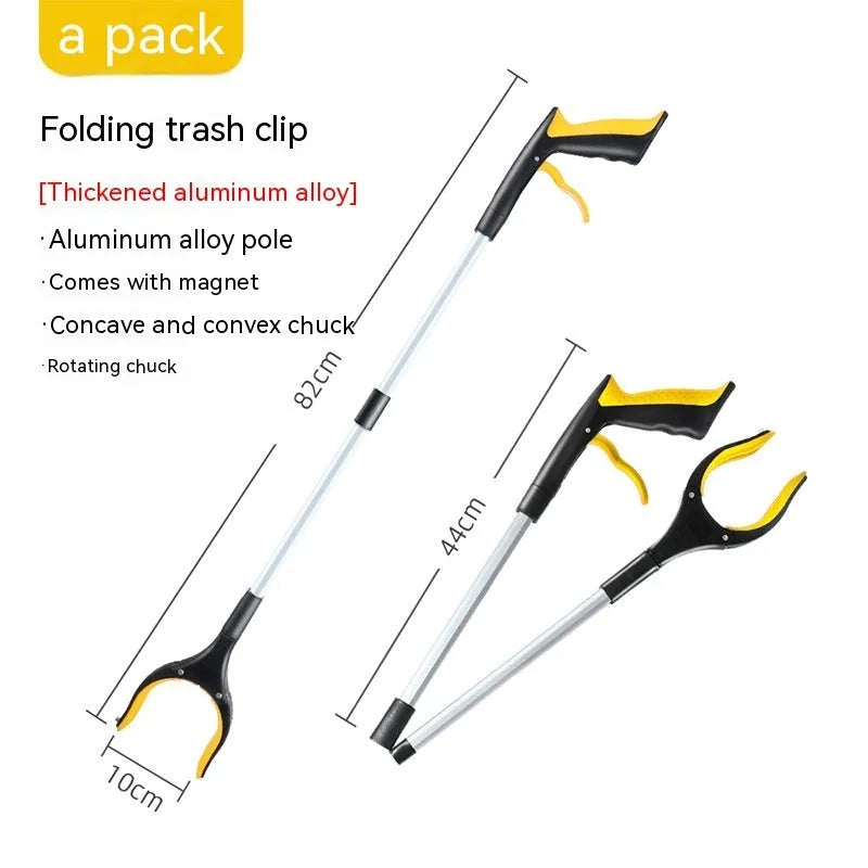 Blue plastic and aluminium alloy trash folder sewer pliers clamping a rubbish bag.