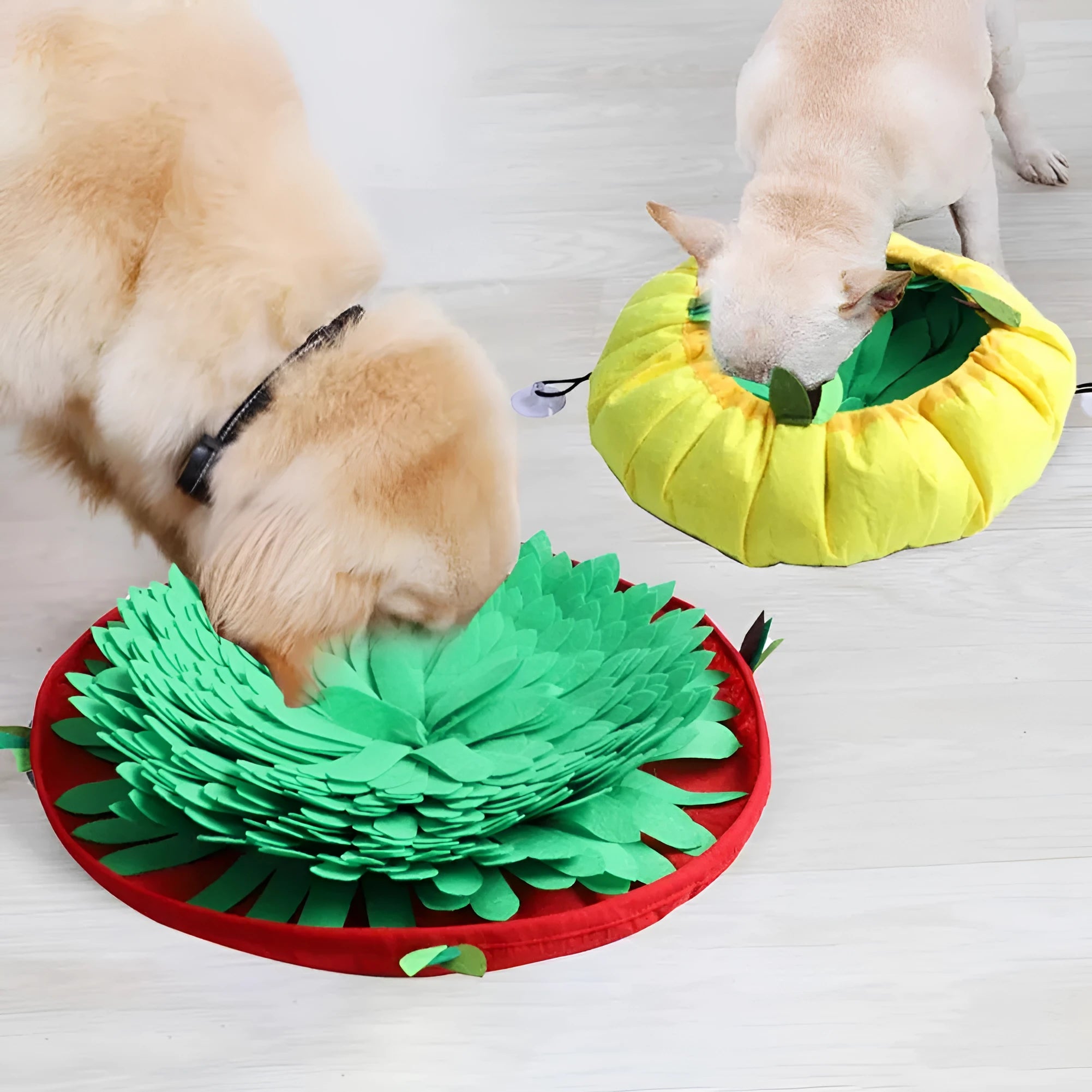 Felt dog snuffle mat puzzle hide food training toy in coffee colour with bowl and storage bag