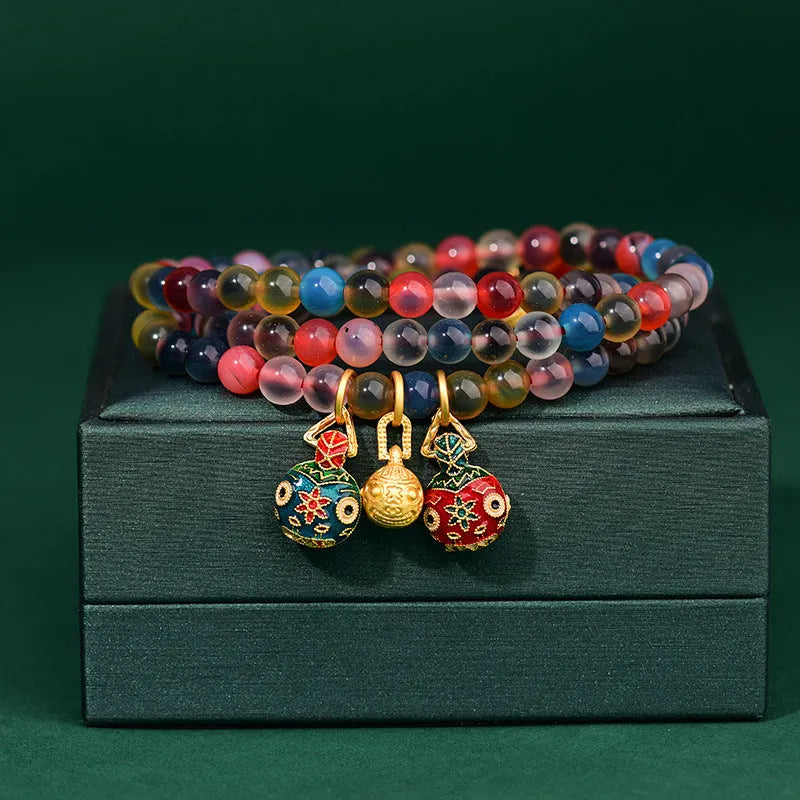 Dzogchen half pond agate bracelet in sugar heart fragrant gray with coloured glaze and swallowing gold beast design