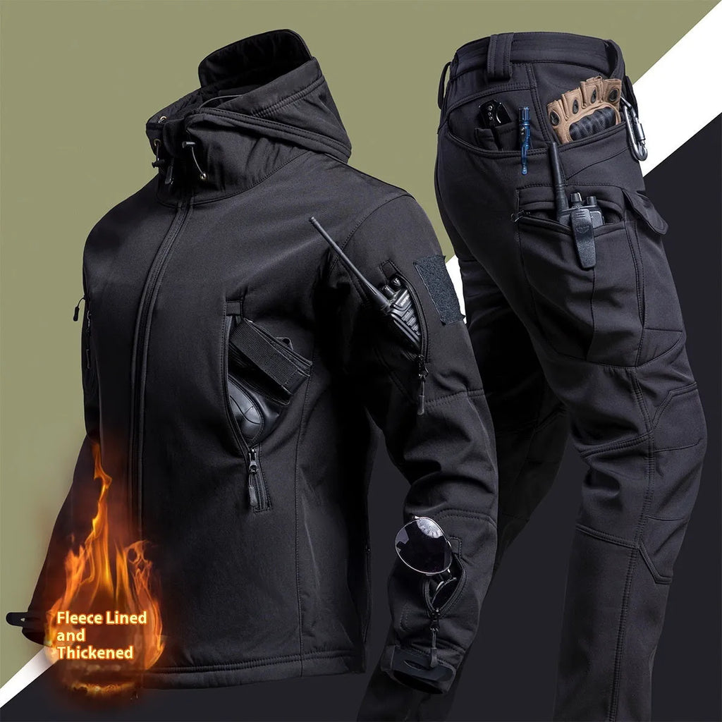 Camouflage winter shell jacket suit set for men with jacket and trousers, waterproof and windproof